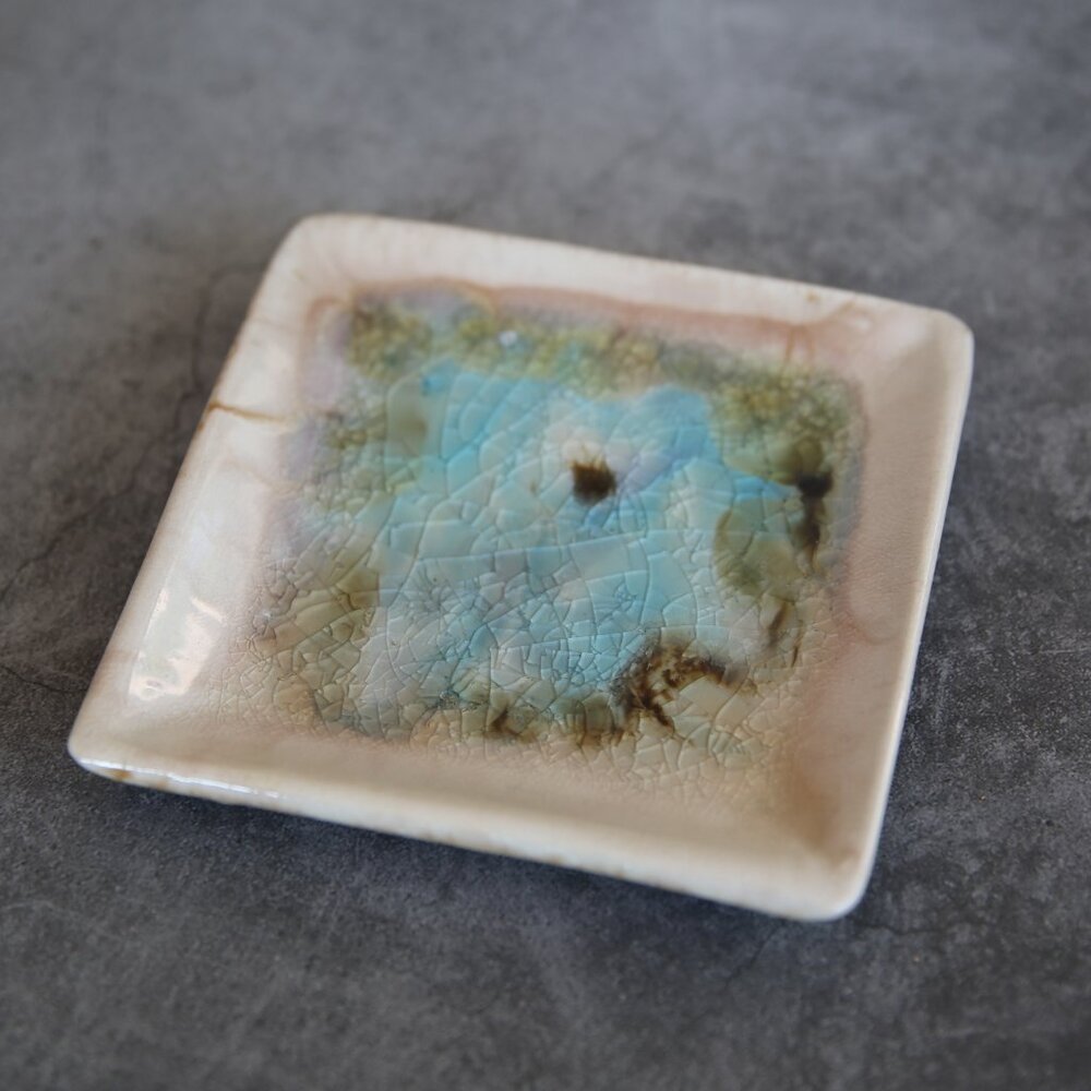 Crackle Glass Candle Holder Trinket Dish